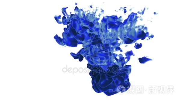 蓝色墨水流经水在慢动作。Alpha 蒙版是包括的。将它用于背景、 过渡或叠加。3d 运动图形元素视觉特效墨水或烟雾。第 2 版