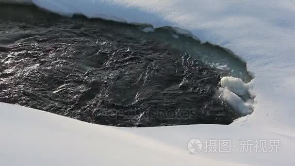 电流的河水在冬季雪上日落视频