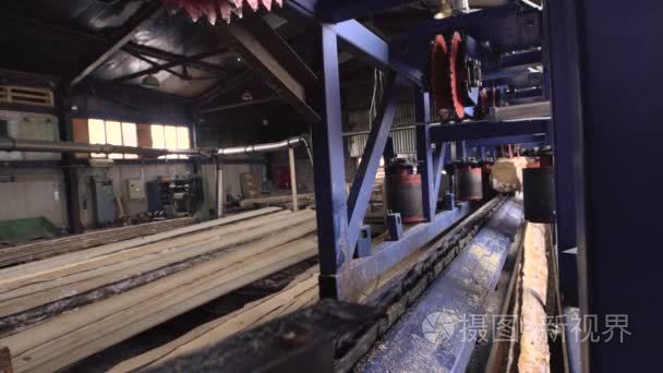 视图的切割机械在锯木厂视频