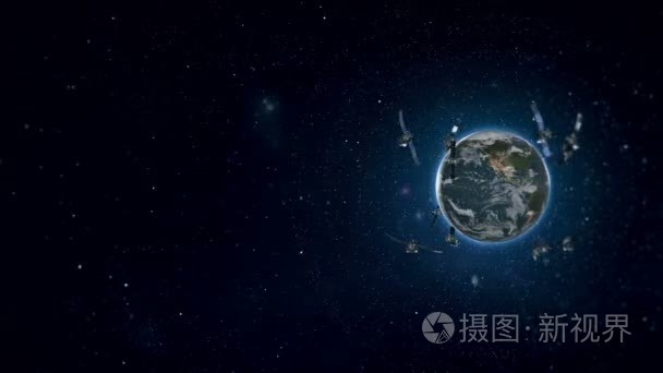 环状的动画的地球卫星侧视图视频