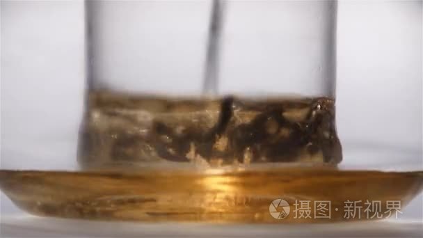 在透明茶壶被酿造的黑叶茶叶视频