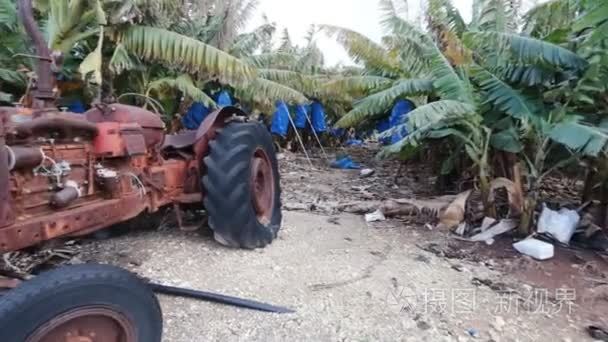 被遗弃的生锈拖拉机种植园视频