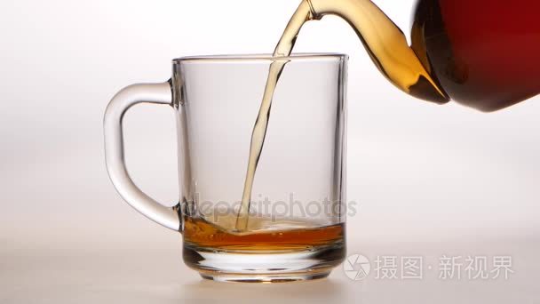 红茶是从茶壶倒入玻璃杯视频