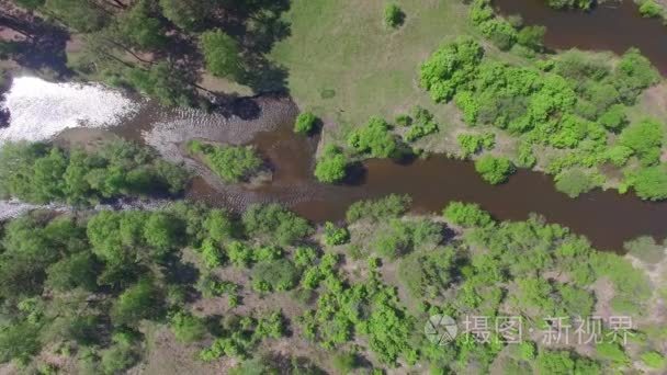 4 k.Prores 编解码器。从空中航拍视频。夏季森林与小山河