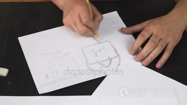 这位艺术家绘制草图的他的产品视频