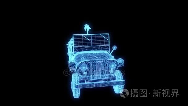 在全息图线框风格的汽车。漂亮的 3d 渲染