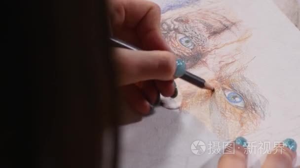 这位艺术家用彩色铅笔绘制视频