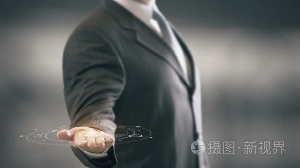 社会企业与全息图的商人概念视频