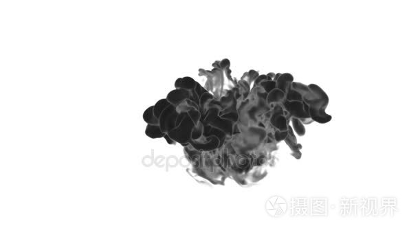 在水下或烟与 alpha 蒙版的白色背景上的黑色油墨云。使用用于过渡、 背景、 叠加和效果。3d 渲染特效油墨背景具有很高的细节