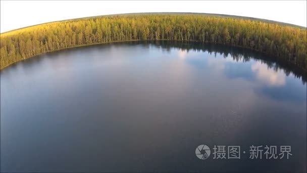 鸟瞰图的圆湖和森林视频