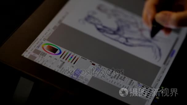 艺术家绘制的 tablet pc 屏幕上