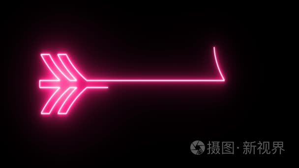 4 k 霓虹灯粉红色箭头形状闪烁在黑暗的背景