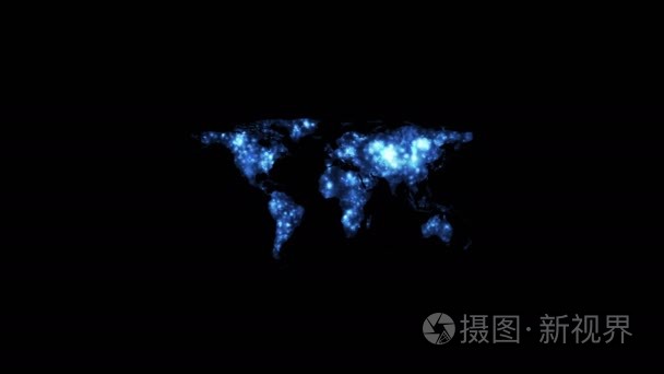 世界地图灯发光在夜晚视频动画