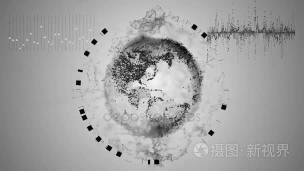 3d 渲染抽象地球仪粒子和丛结构。数字技术与大陆形成行星。4 k 视频视频