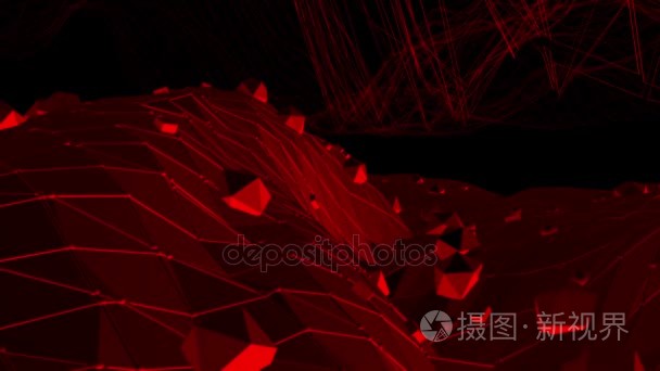 暗红色低聚挥舞着表面为可爱的背景。黑暗的红色的多边形的几何的振动的环境或脉动背景卡通低聚流行现代时尚 3d 设计