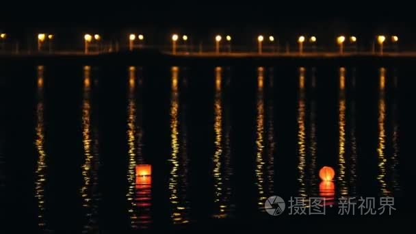 夜间照明水灯笼河上视频