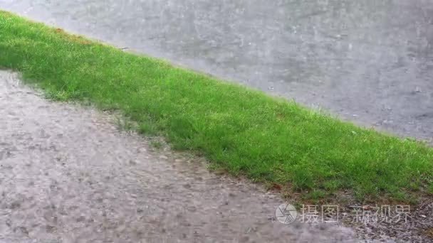 暴雨一路上滴在水面上视频