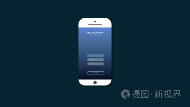 动画在手机屏幕上创建一个帐户。在社会网络中创建帐户