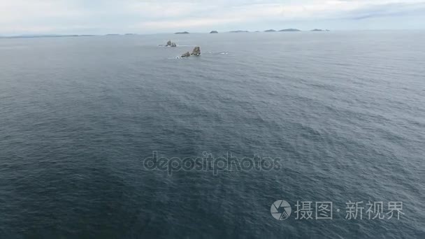 敞开的向前飞行巨大海浪。远东海洋保护区。符拉迪沃斯托克 海参崴 独特国家公园的俄罗斯自然最好。暴风雨的乌云视频