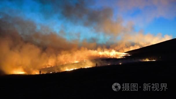 森林火灾对天空背景视频