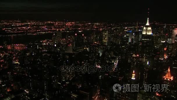 纽约天际线广告帝国大厦的空中夜景