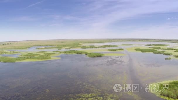 多瑙河三角洲湿地鸟瞰图视频