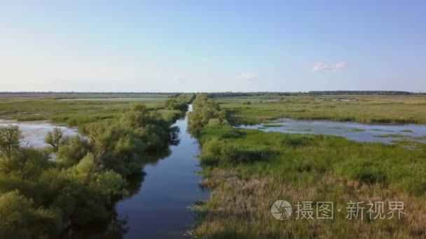 多瑙河三角洲湿地鸟瞰图视频