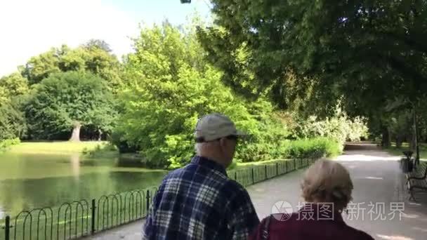 年长的夫妇享受夏天公园散步视频