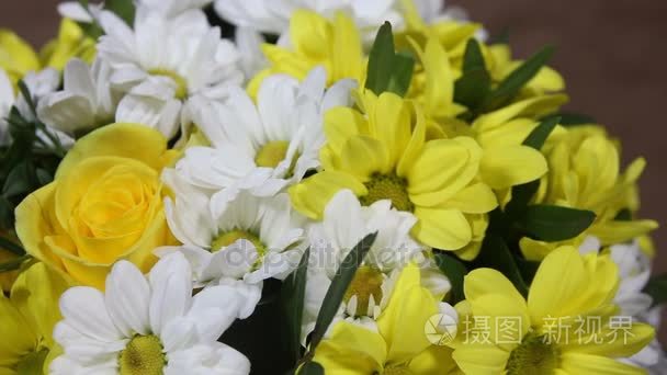 黄色和白色的菊花花束关闭视频