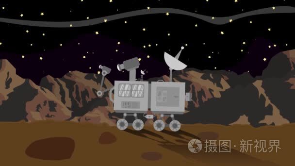 空间火星探测器上的行星在晚上视频