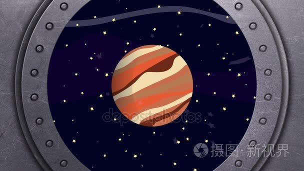 对行星木星从接近飞船窗口视图视频