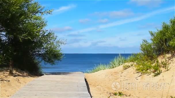 一个美丽的乡村风景。在海边的木码头