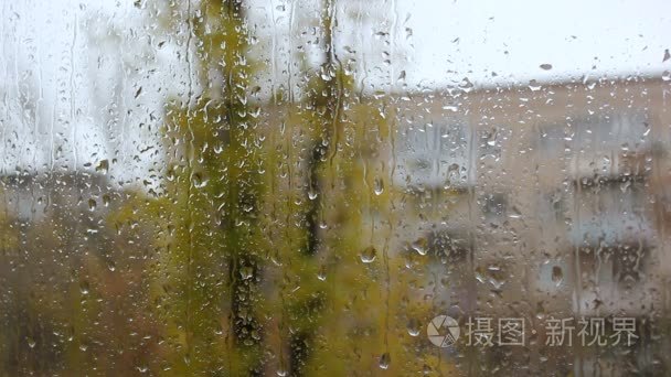 在玻璃上的雨水滴视频