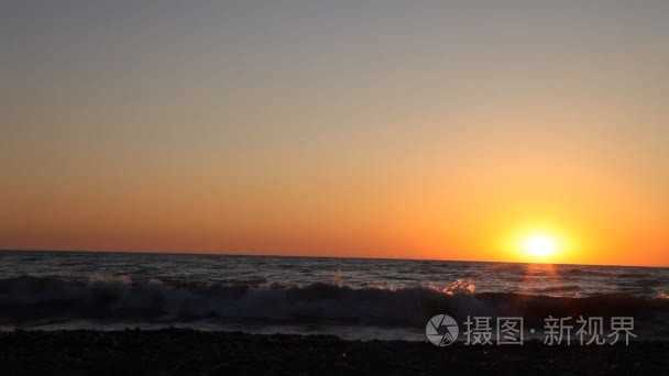 日落海滩海海浪视频