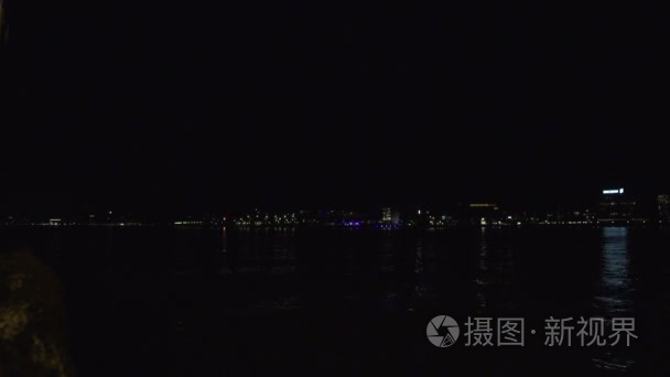 瑞典港口夜晚天际线视频