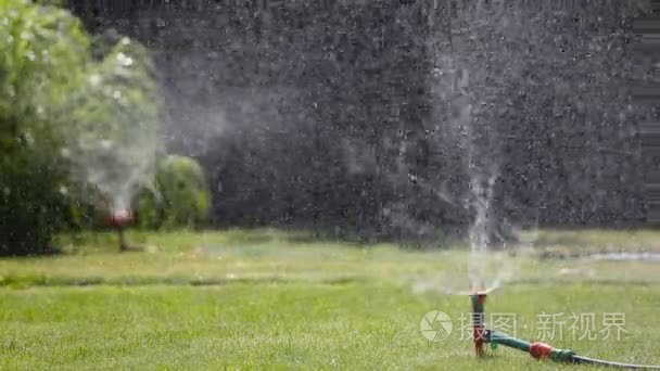 两个花园洒水器浇水草视频