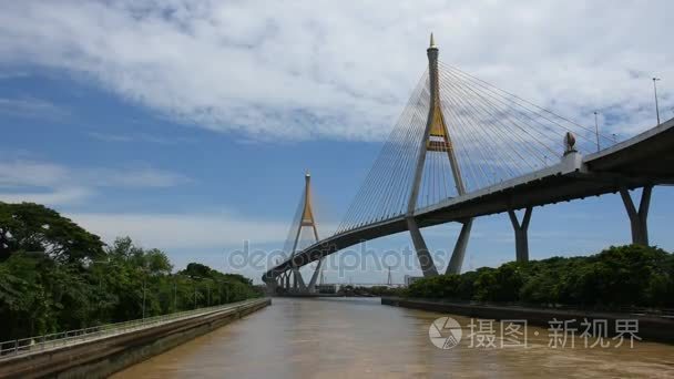 查看景观和城市景观的府帕巴丁在普密蓬桥与湄南河