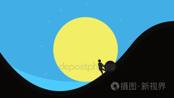 西西弗斯推石上山的神话短视频