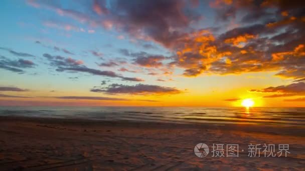 海上日落海滩，4 k 延时全景