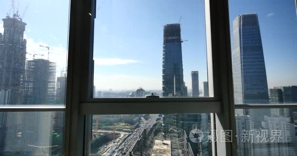 4 k，交通十分繁忙，北京中央商务区从建筑窗户