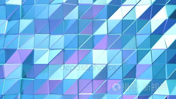 抽象、 简单、 蓝、 紫、 低模三维曲面作为漫画背景。软几何低聚运动背景的转移纯蓝色紫罗兰色多边形。4 k 全高清无缝循环背景