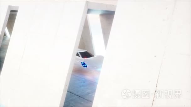 未来飞行汽车在 sci fi 隧道，coridor。未来的概念。现实 4 k 动画