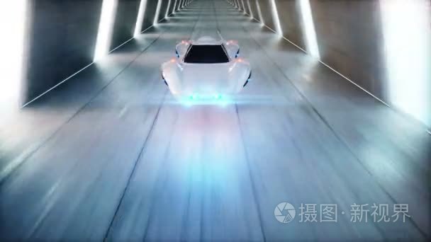 未来飞行汽车在 sci fi 隧道，coridor 开得那么快。未来的概念。动画是 loopable