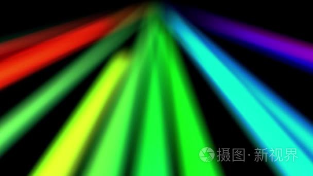 彩虹的颜色，光漏行在黑色空间新质量通用运动动态的动画的多彩的欢乐的舞蹈音乐视频镜头环中移动视频