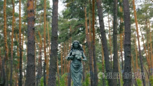 妇女在森林雕塑长宽视频