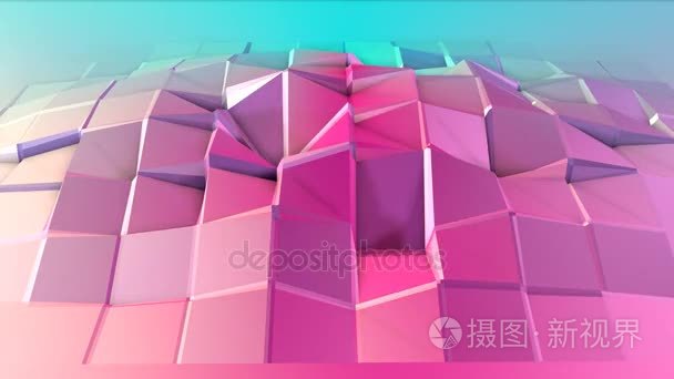 抽象 简单 蓝色 粉红色 低模三维曲面作为幻想背景。软几何低聚运动背景的转移纯蓝色粉红色多边形。4 k 全高清无缝循环背