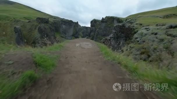 从上面的索斯默克山峡谷和河流，Skogar，冰岛附近查看