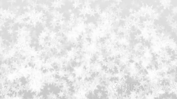 动画白色详细的雪花背景文本或标题。圣诞贺卡