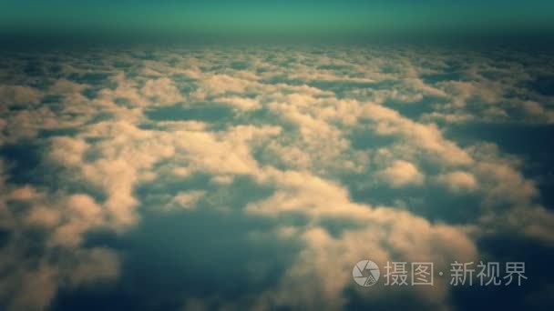 4 k 游戏中时光倒流，空中的白色云大众从高空飞翔在天空