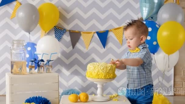 过生日的男孩打碎蛋糕用他的手视频